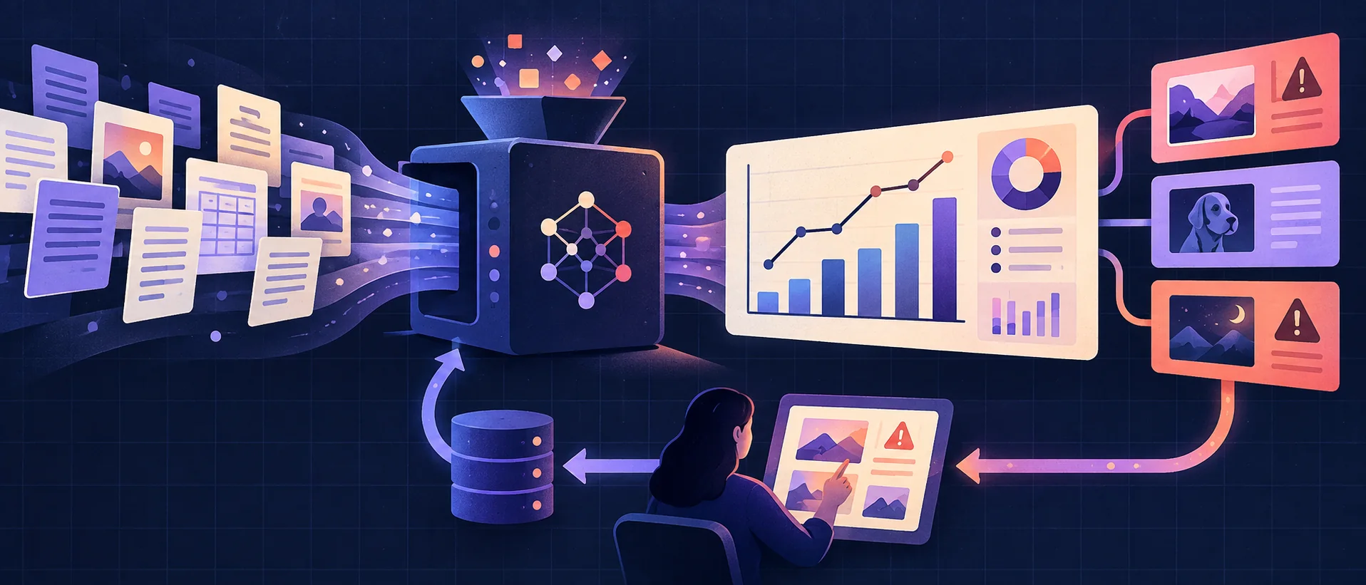 Sample records entering an AI run and emerging as a chart with edge cases highlighted